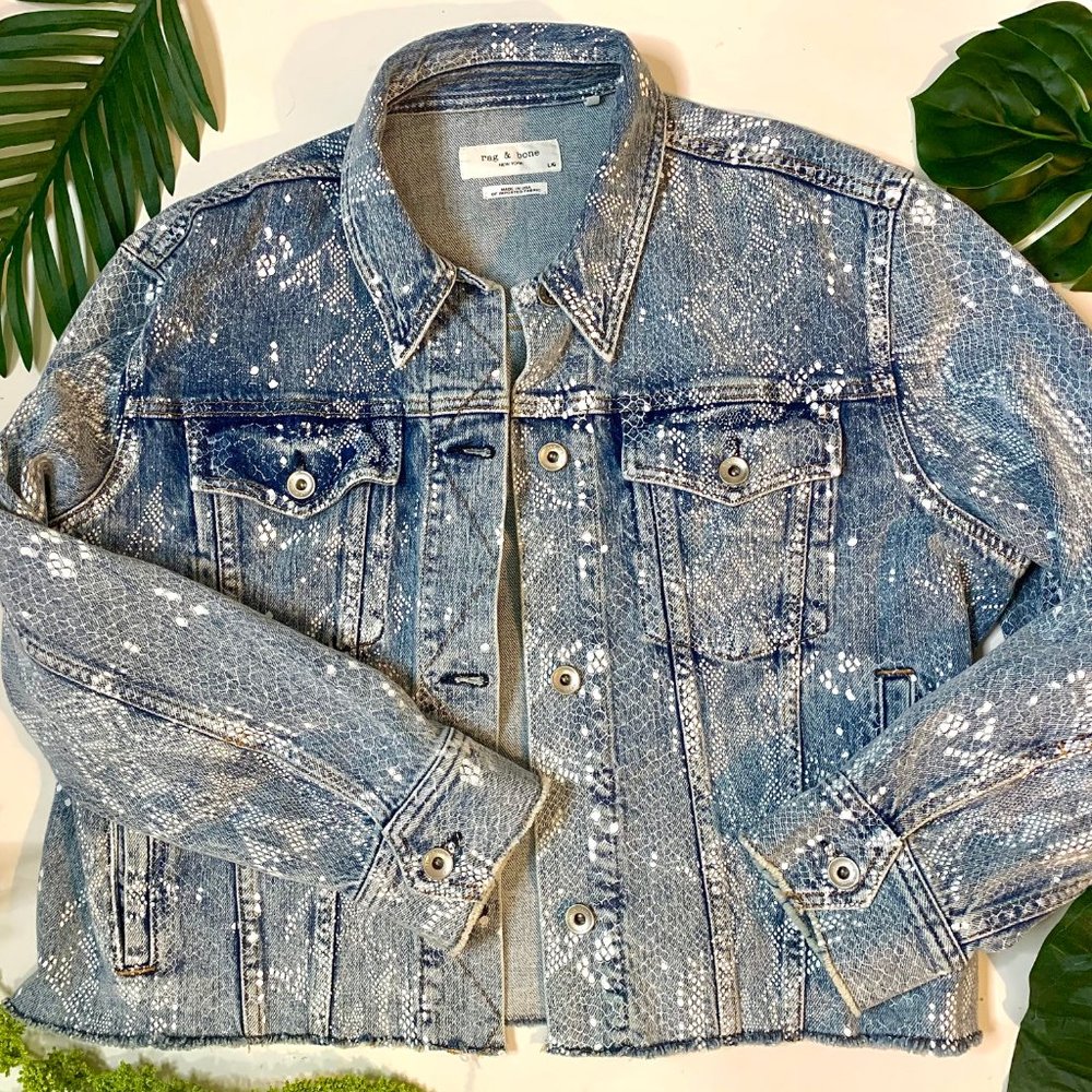 Rag & Bone Snakeskin Fray Denim Jacket